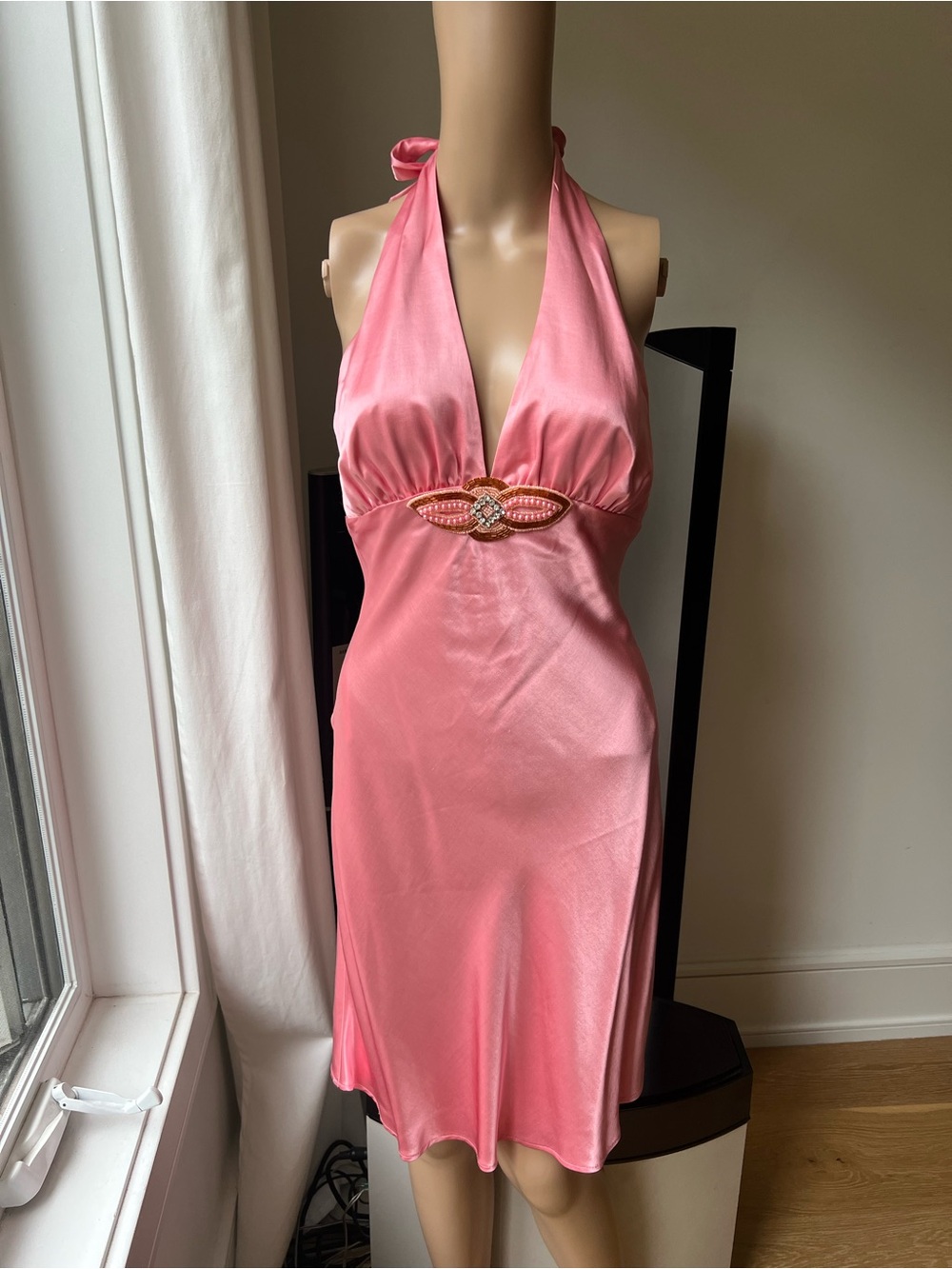 Wishes Wishes Wishes Pink Halter Satin Cocktail Dress
